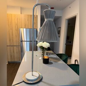 Le Klint Modern Chrome Table Lamp with Gray taupe Pleated Shade